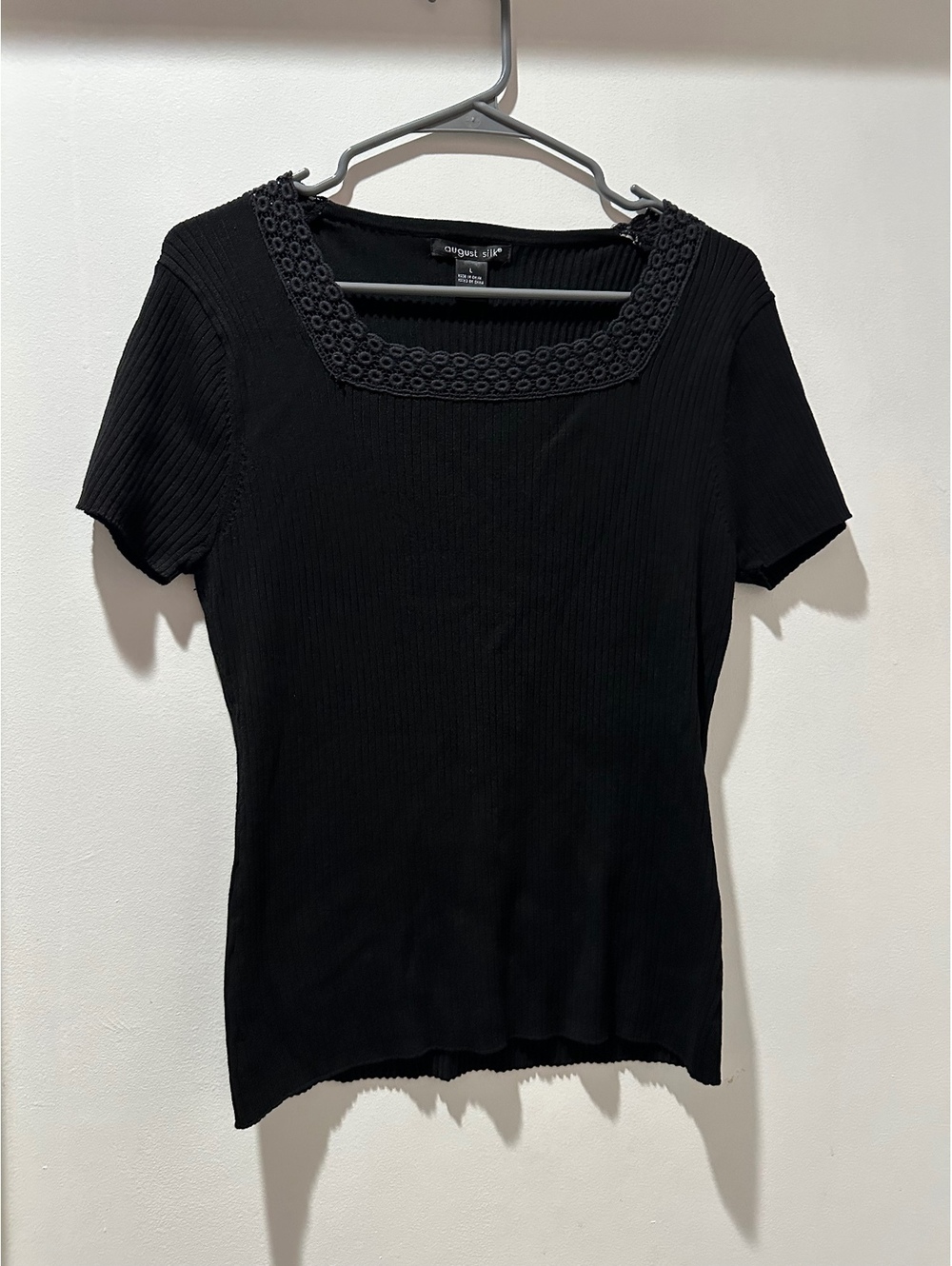 August Silk Black Ribbed Blouse Large Stretch